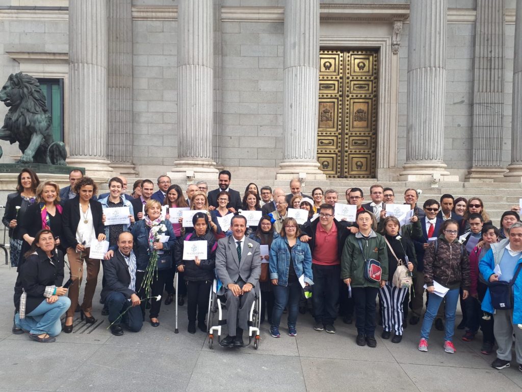 representantes políticos y de las personas con discapacidad a las puertas del Congreso