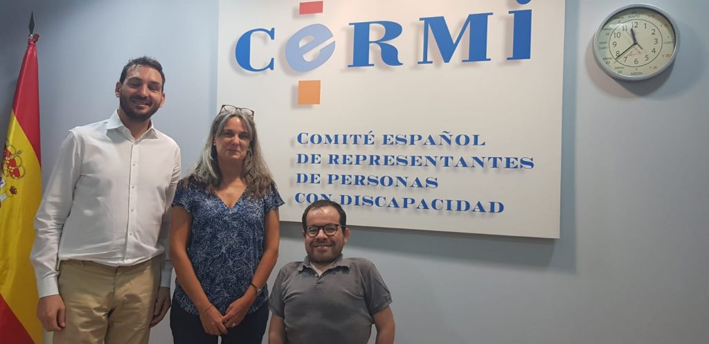 Eva Ribó, Francisco Segovia y Jesús Martín Blanco durante la reunión de trabajo mantenida este lunes en la sede del CERMI Estatal