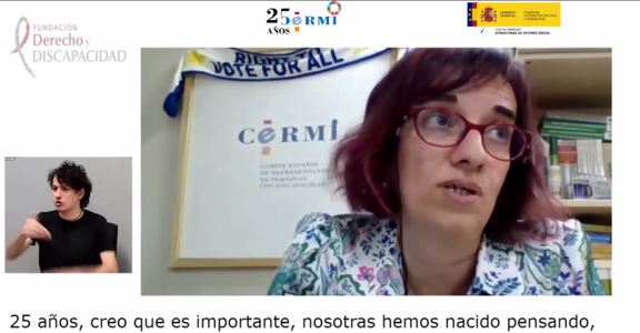 Pilar Villarino durante un conversatorio organizado por CERMI y la Fundación Derecho y Discapacidad (FDyD)