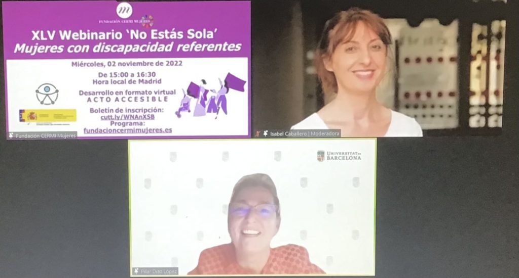Participantes de la XLV edición del webinario ‘No Estás Sola', bajo el título Mujeres con discapacidad: referentes