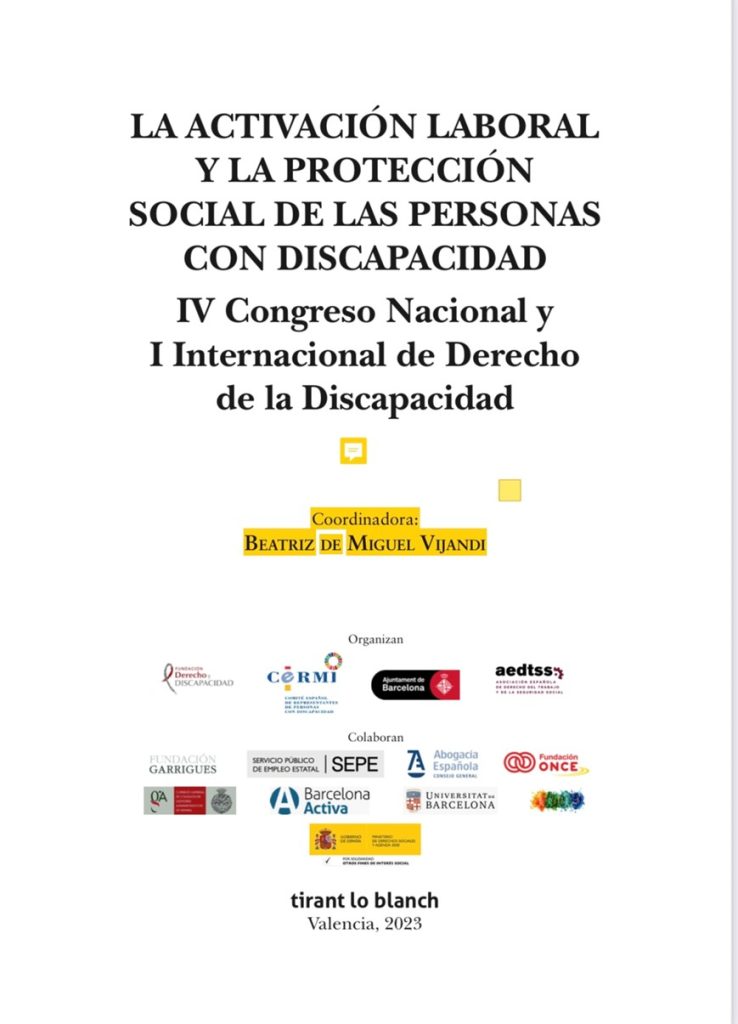 Cubierta de las actas del IV Congreso Nacional y I Internacional de Derecho de la Discapacidad Barcelona 2023
