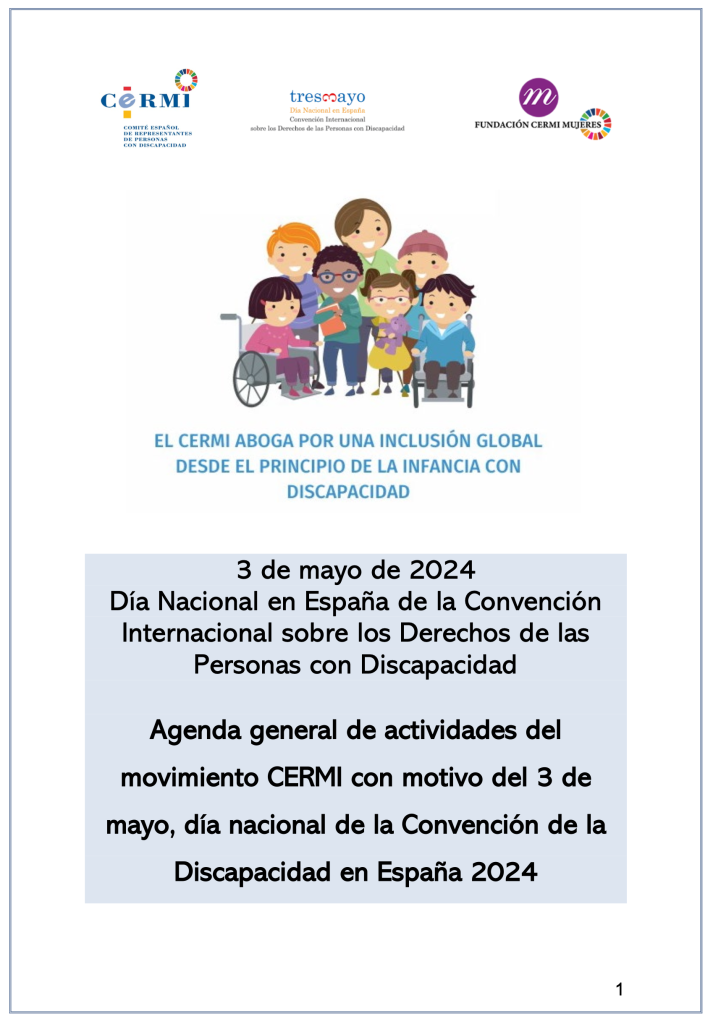 Portada y enlace a la Agenda general de actividades del movimiento CERMI con motivo del 3 de mayo, día nacional de la Convención de la Discapacidad en España 2024