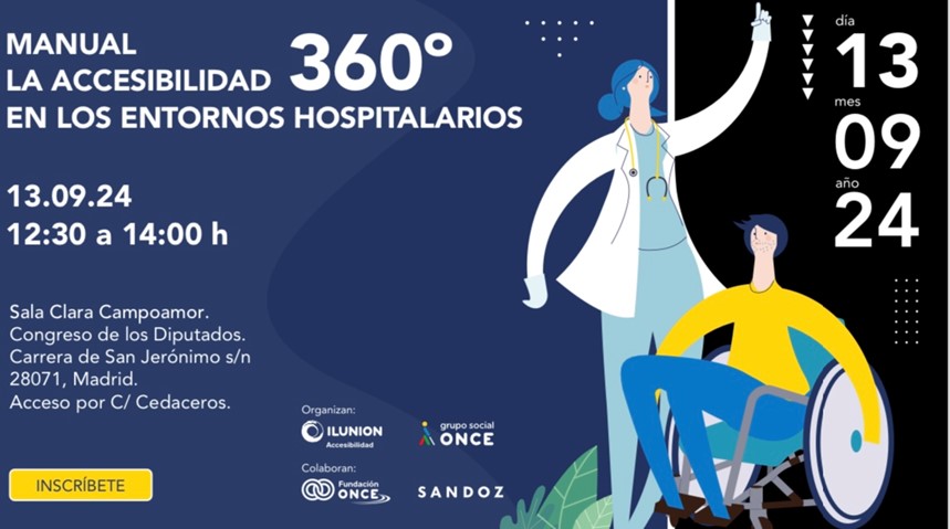 Infografía del acto de presentación de un manual de accesibilidad en entornos hospitalarios