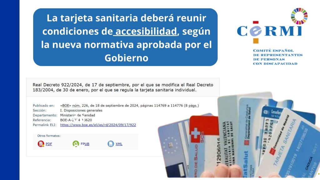 Infografía del CERMI sobre la nueva normativa que obliga a que la tarjeta sanitaria reúna las condiciones de accesibilidad