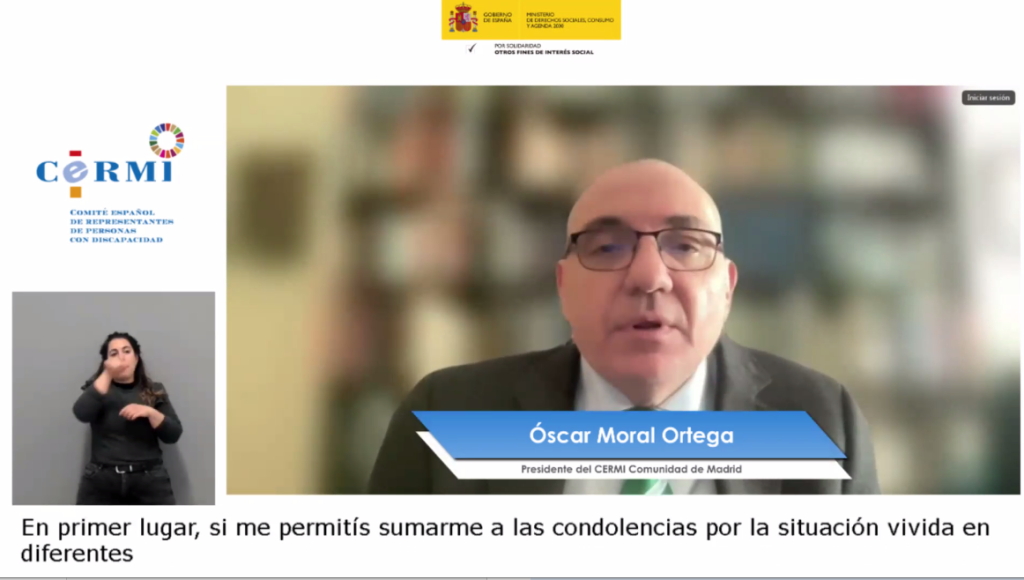 Imagen del Presidente del CERMI Madrid, Óscar Moral Ortega, durante la reunión virtual