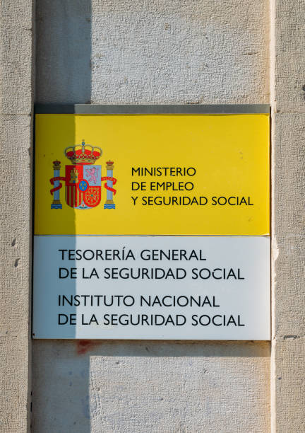 Tarragona, Spain - July 11, 2018: Sign to a Spanish government office of the Ministry of Social Security